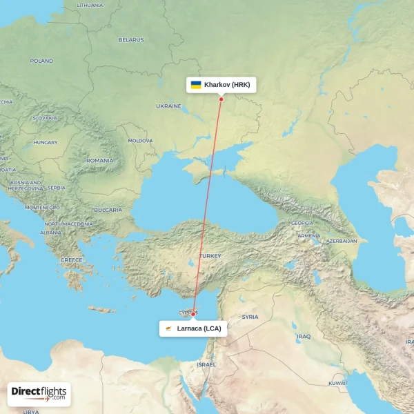 Larnaca - Kharkov direct flight map