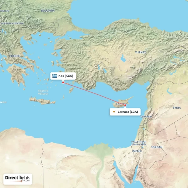 Larnaca - Kos direct flight map