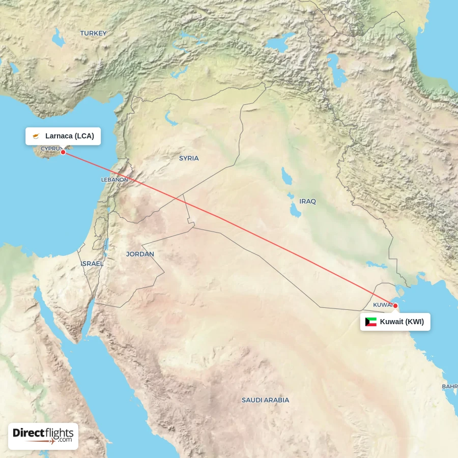 LCA - KWI route map