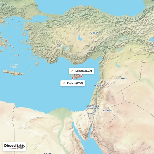 Larnaca - Paphos direct flight map
