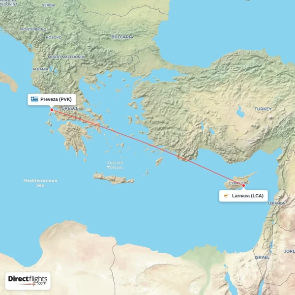 Larnaca - Preveza direct flight map