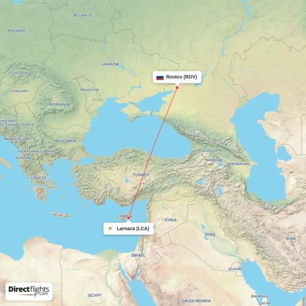 Larnaca - Rostov direct flight map