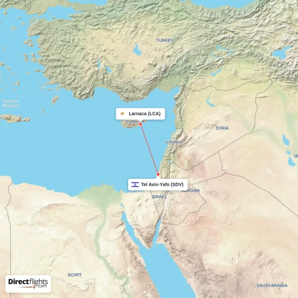 Larnaca - Tel Aviv-Yafo direct flight map
