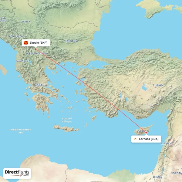 Larnaca - Skopje direct flight map