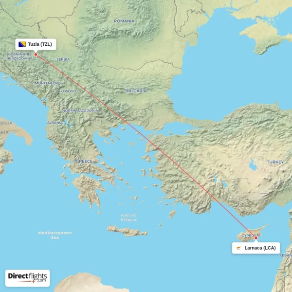 Larnaca - Tuzla direct flight map