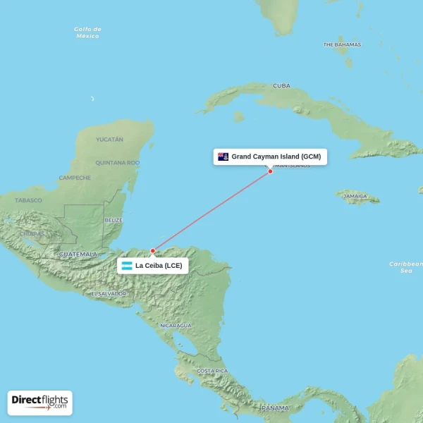 La Ceiba - Grand Cayman Island direct flight map