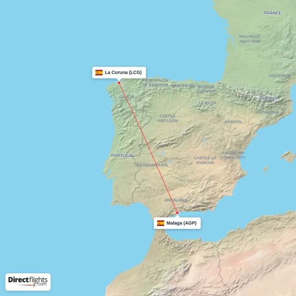 La Coruna - Malaga direct flight map