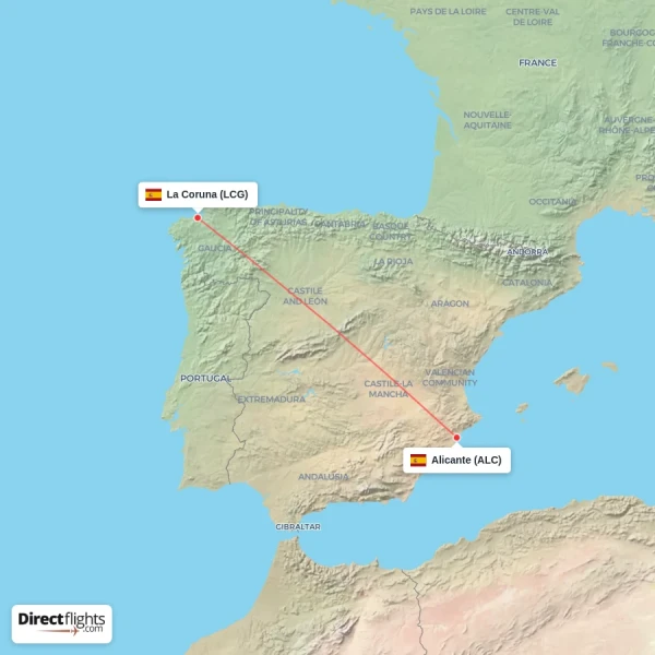 La Coruna - Alicante direct flight map