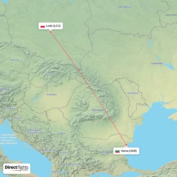 Lodz - Varna direct flight map
