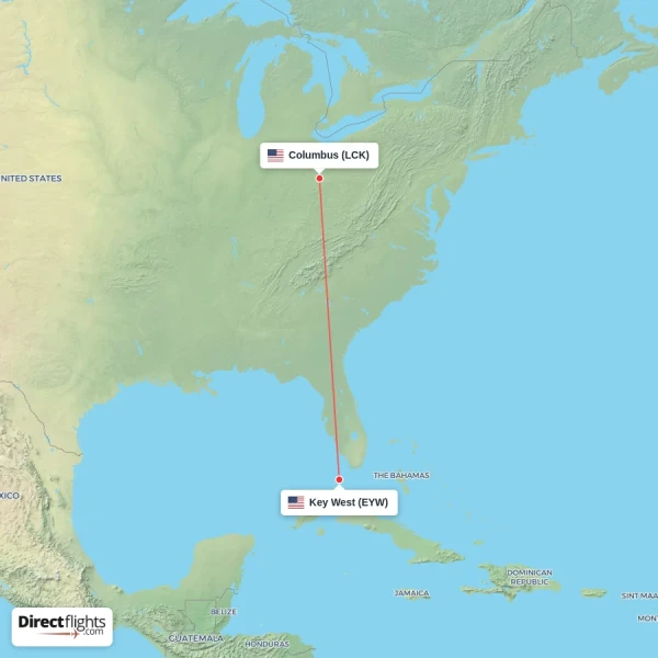 Columbus - Key West direct flight map