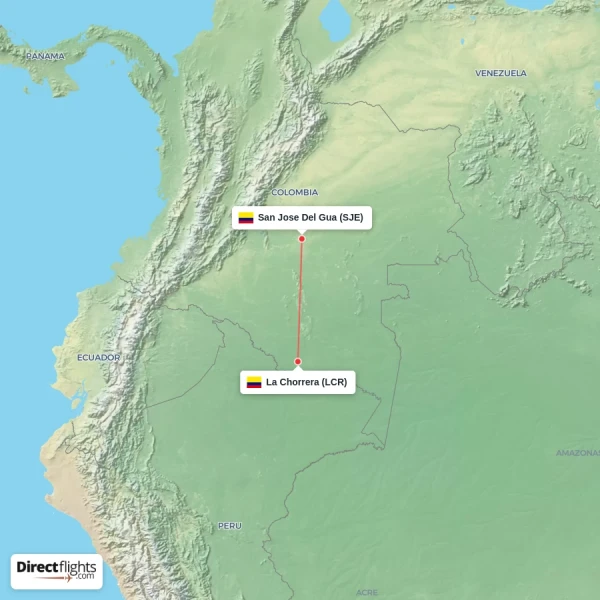 La Chorrera - San Jose Del Gua direct flight map