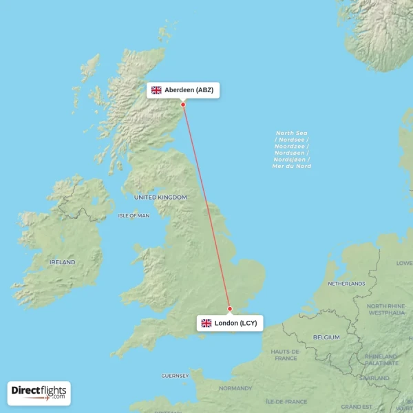 London - Aberdeen direct flight map