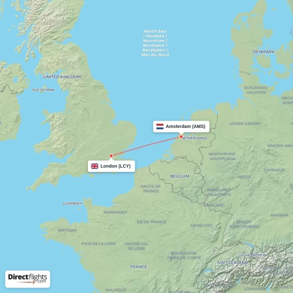 London - Amsterdam direct flight map