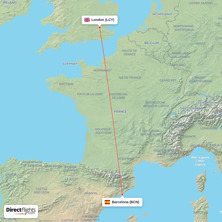 LCY - BCN route map