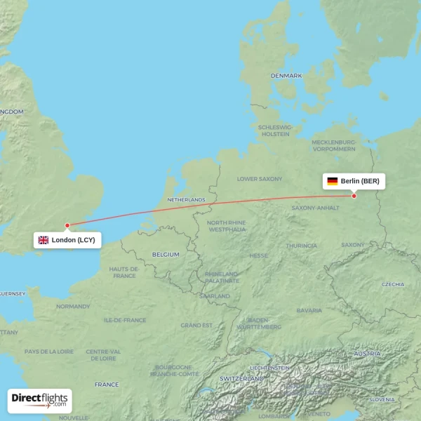 London - Berlin direct flight map
