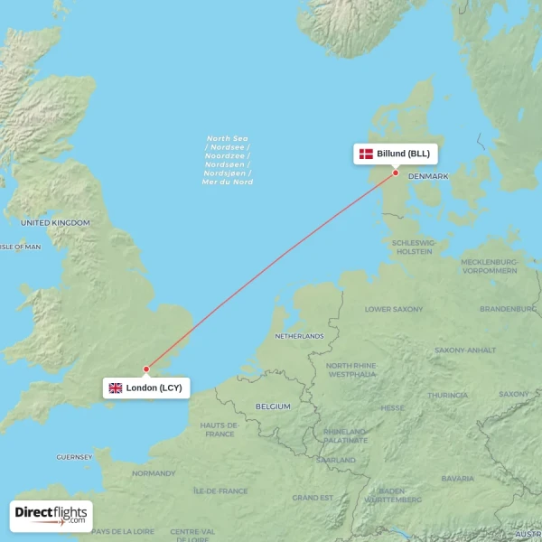 London - Billund direct flight map