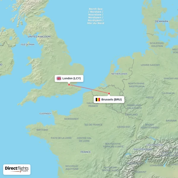 London - Brussels direct flight map