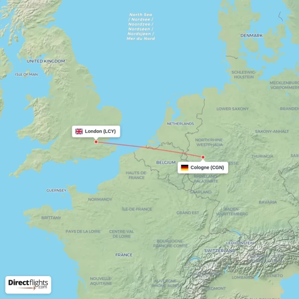 London - Cologne direct flight map
