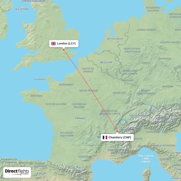 London - Chambery direct flight map