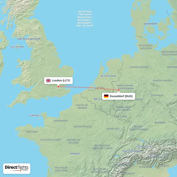 London - Dusseldorf direct flight map