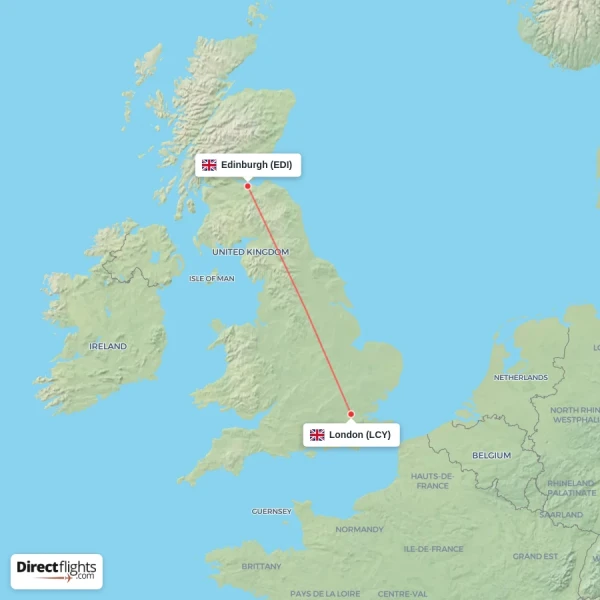 London - Edinburgh direct flight map
