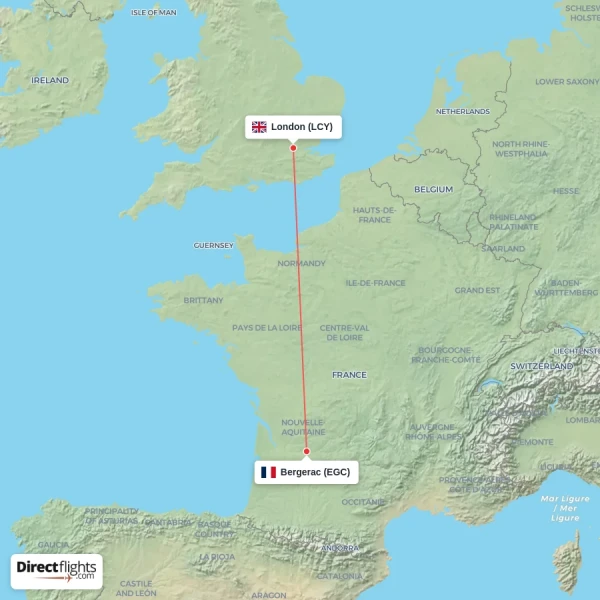 London - Bergerac direct flight map