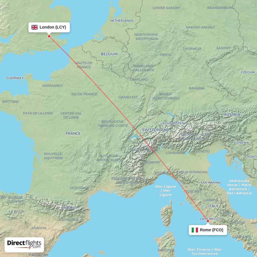 LCY - FCO route map