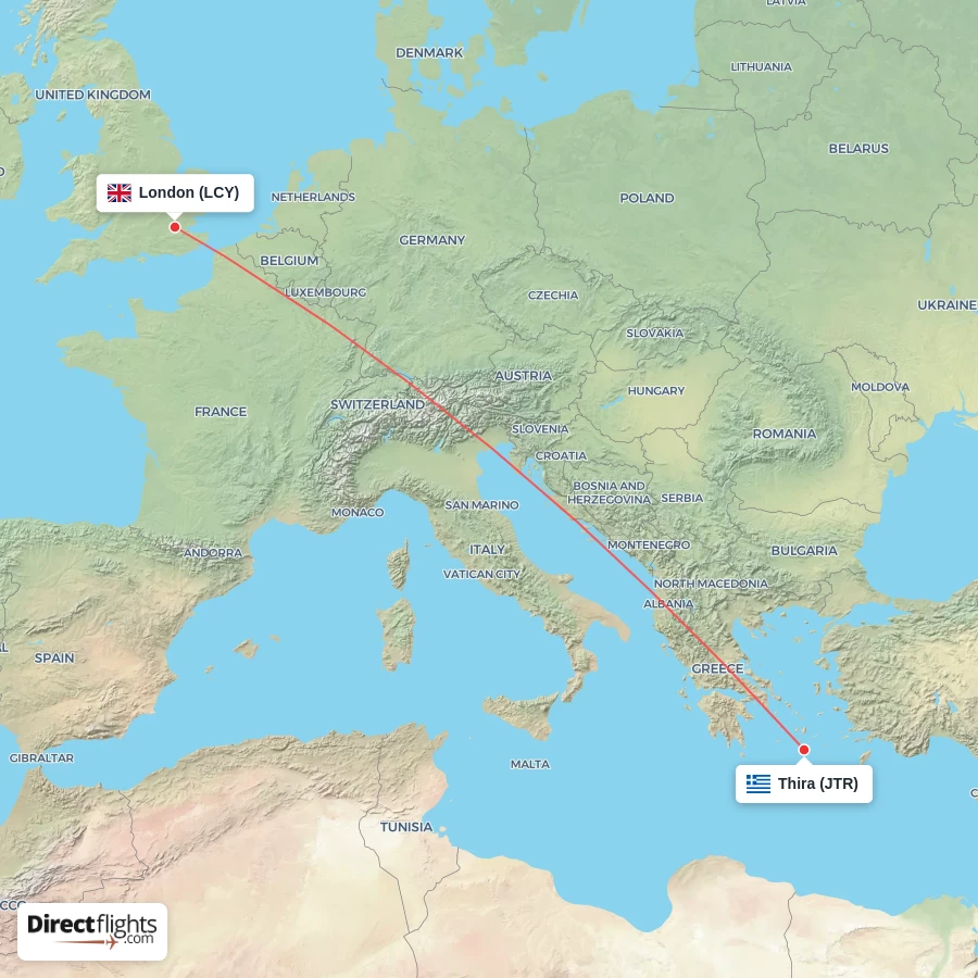 LCY - JTR route map
