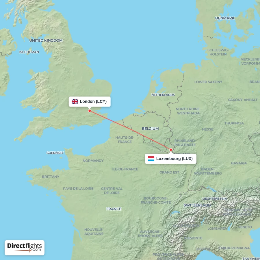 LCY - LUX route map