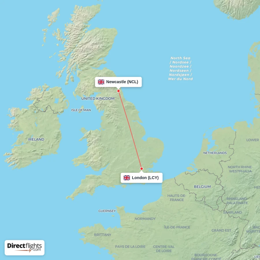 LCY - NCL route map