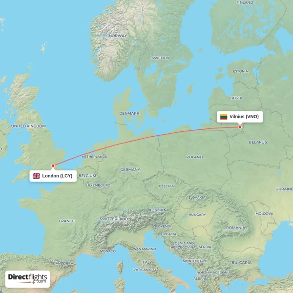 London - Vilnius direct flight map