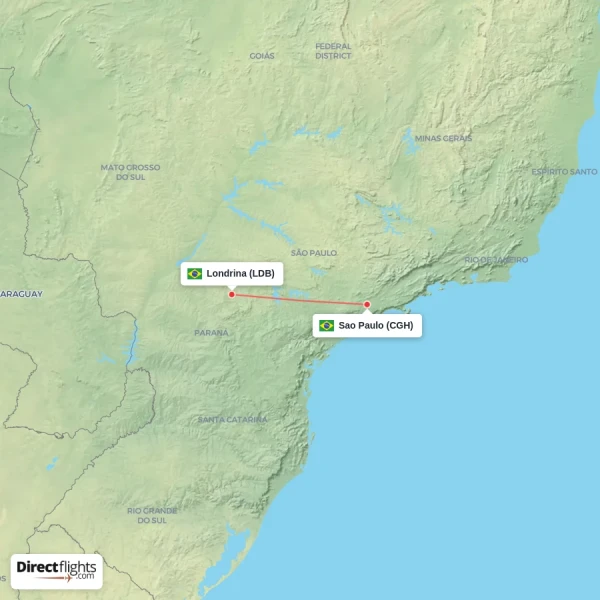 Londrina - Sao Paulo direct flight map