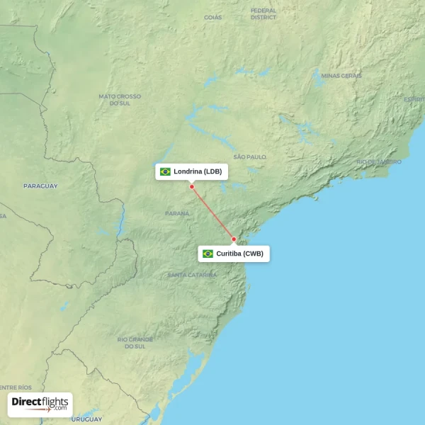 Londrina - Curitiba direct flight map