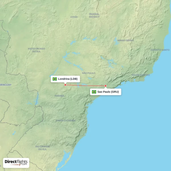 Londrina - Sao Paulo direct flight map