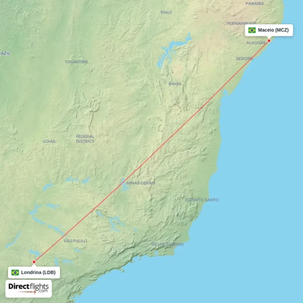 Londrina - Maceio direct flight map
