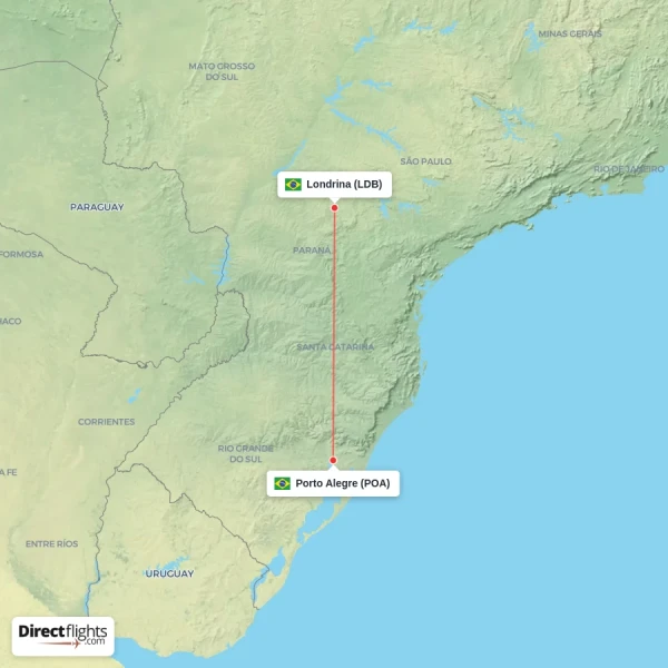 Londrina - Porto Alegre direct flight map
