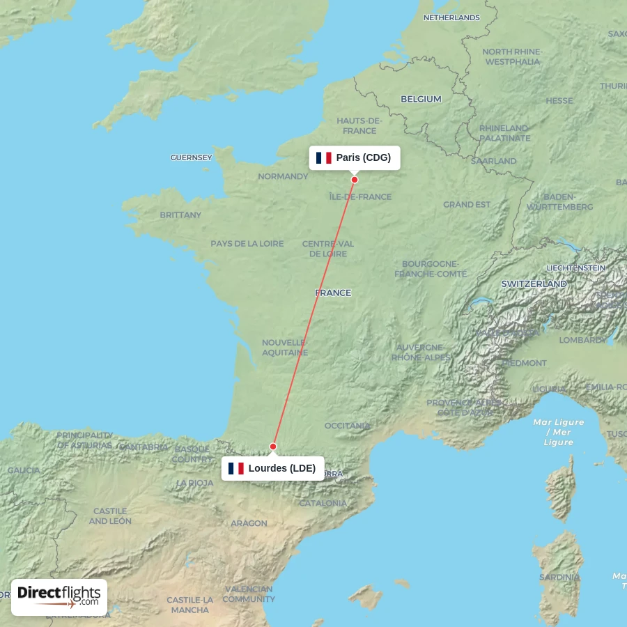LDE - CDG route map