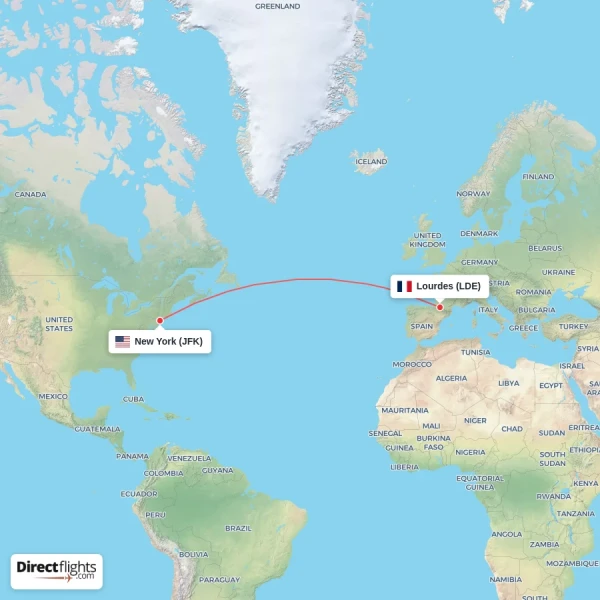 Lourdes - New York direct flight map
