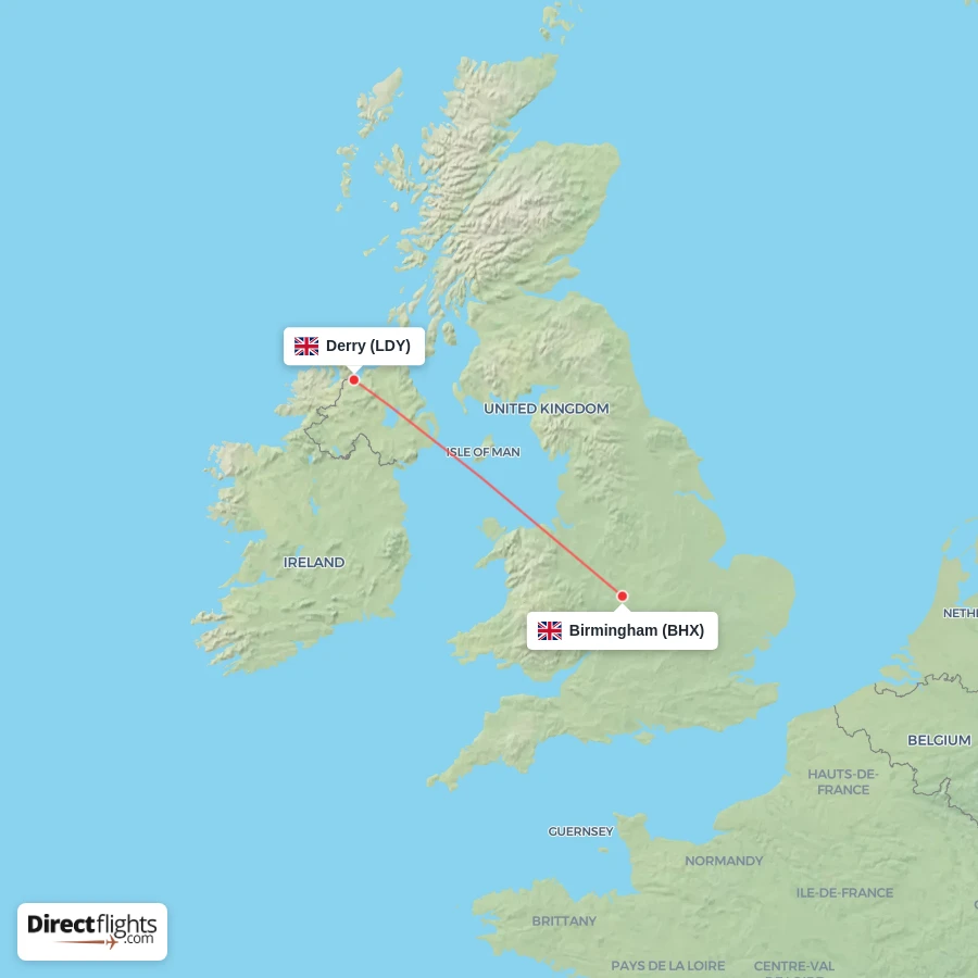 LDY - BHX route map