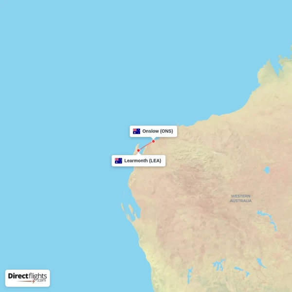 Learmonth - Onslow direct flight map