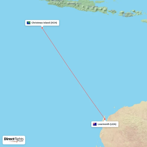 Learmonth - Christmas Island direct flight map
