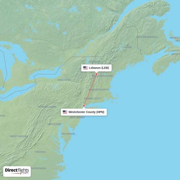 Lebanon - Westchester County direct flight map