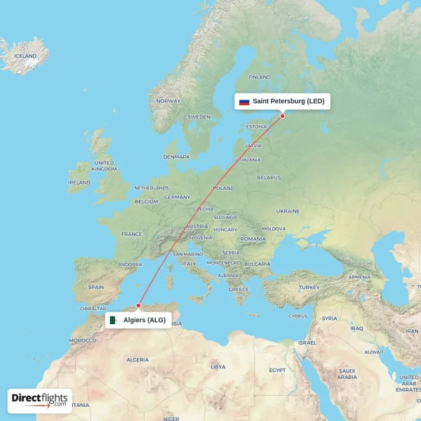 Saint Petersburg - Algiers direct flight map
