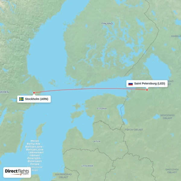 Saint Petersburg - Stockholm direct flight map