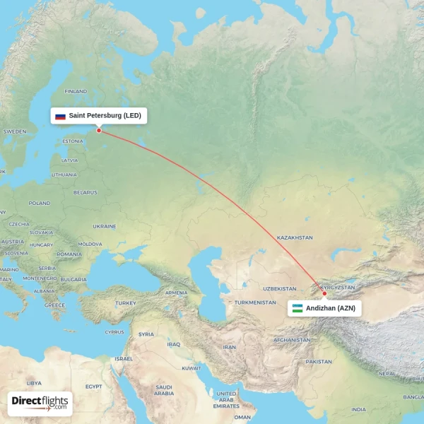 Saint Petersburg - Andizhan direct flight map