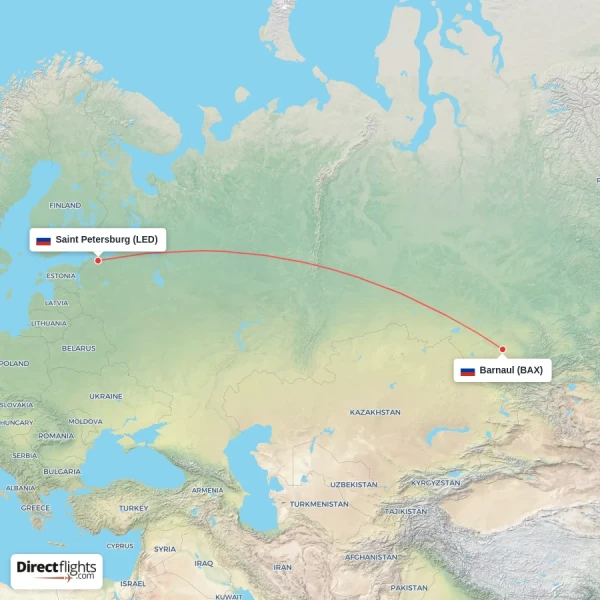 Saint Petersburg - Barnaul direct flight map