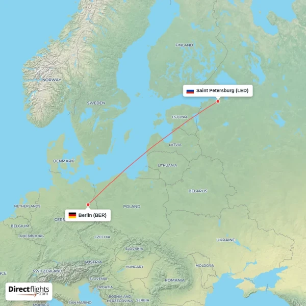 Saint Petersburg - Berlin direct flight map