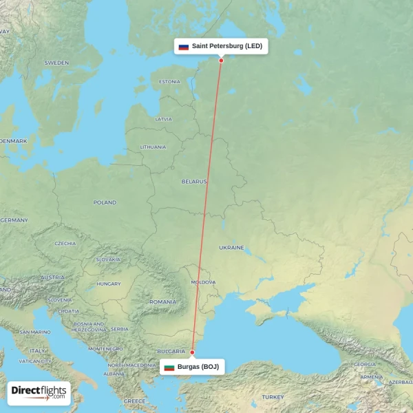 Saint Petersburg - Burgas direct flight map