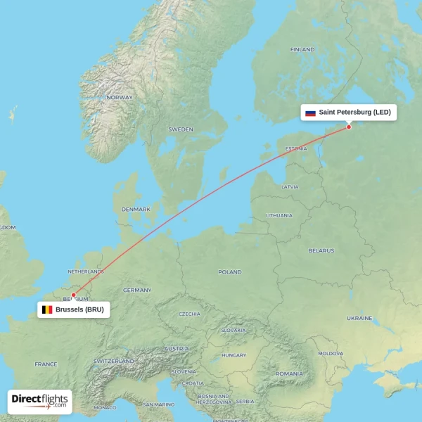 Saint Petersburg - Brussels direct flight map