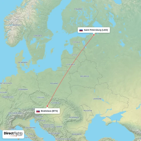 Saint Petersburg - Bratislava direct flight map